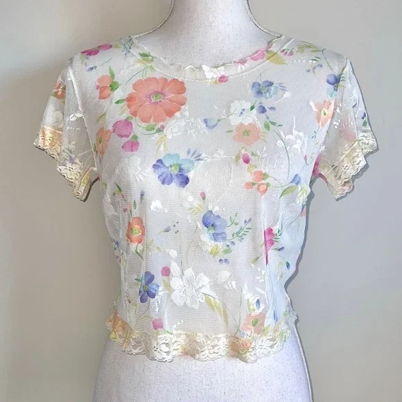 Vintage Victoria’s Secret Mesh and Lace Crop Top - Picture 2 of 5